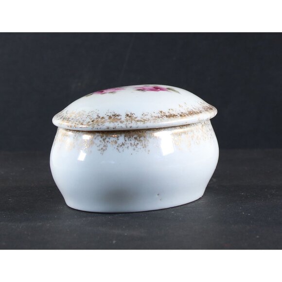 Porcelain Vanity Jar Trinket Box Pink Roses 1950s GC 2.25" Tall Vintage - Picture 8 of 14